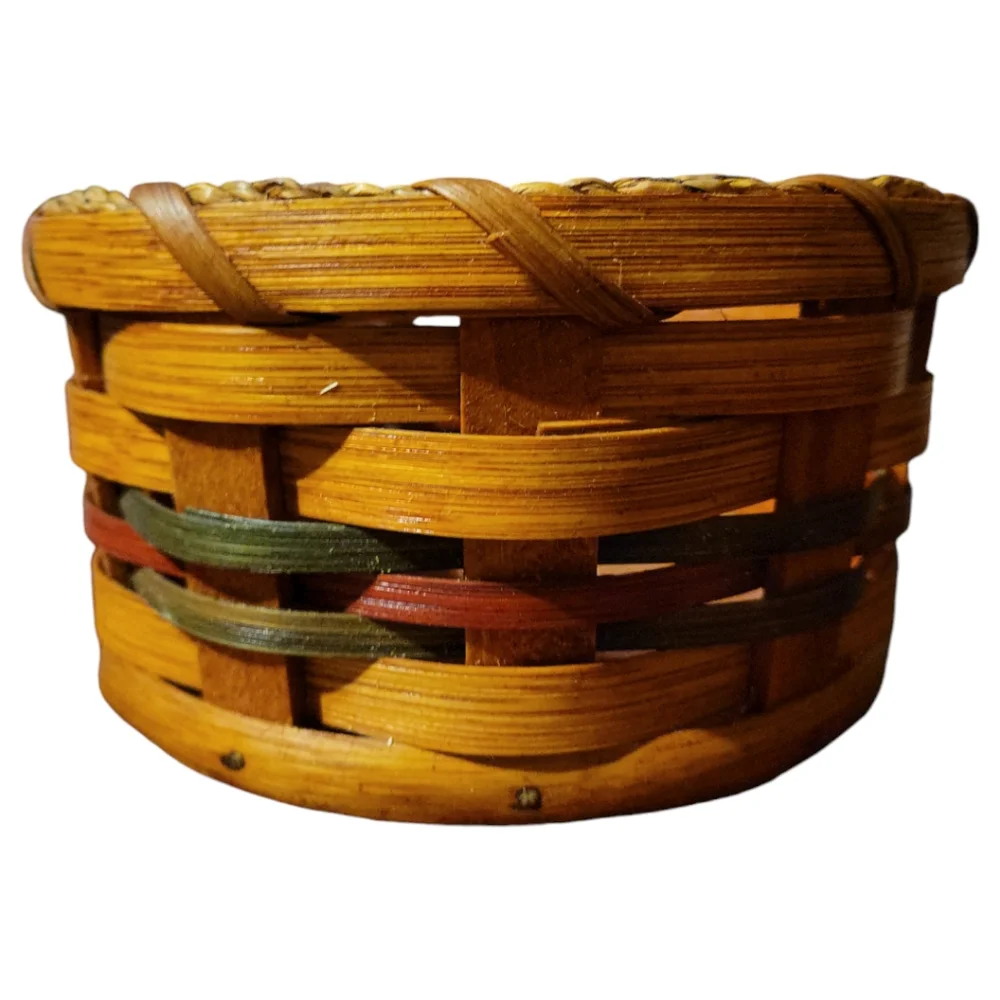 Vtg 2010 Amish Hand Woven Circular Wooden Basket By Frannie A. Schuartz